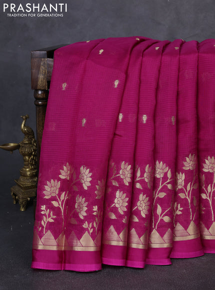Art kota silk saree magenta pink and orange with allover zari woven buttas and floral zari woven border