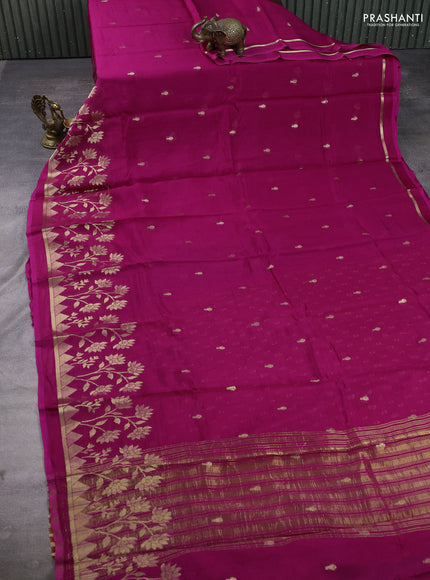 Art kota silk saree magenta pink and orange with allover zari woven buttas and floral zari woven border