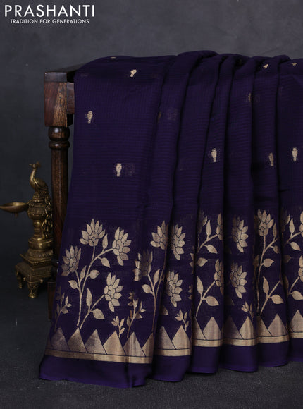 Art kota silk saree navy blue and pink shade with allover zari woven buttas and floral zari woven border