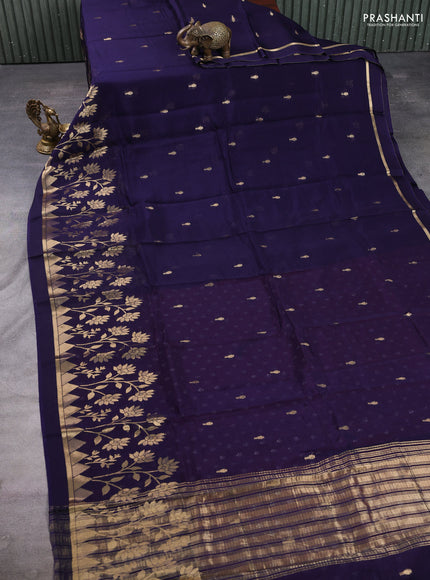 Art kota silk saree navy blue and pink shade with allover zari woven buttas and floral zari woven border
