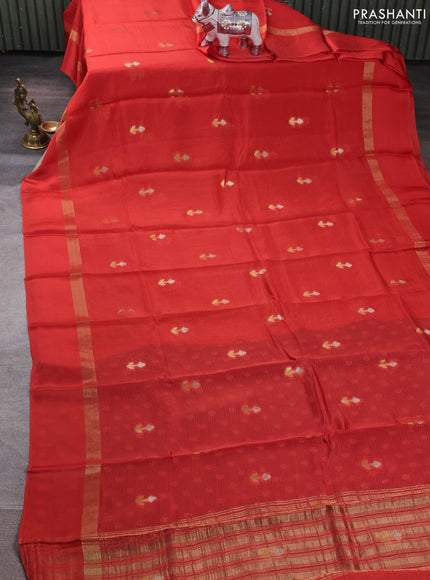Art kota silk saree rustic orange and violet with allover silver & zari woven buttas and zari woven simple border