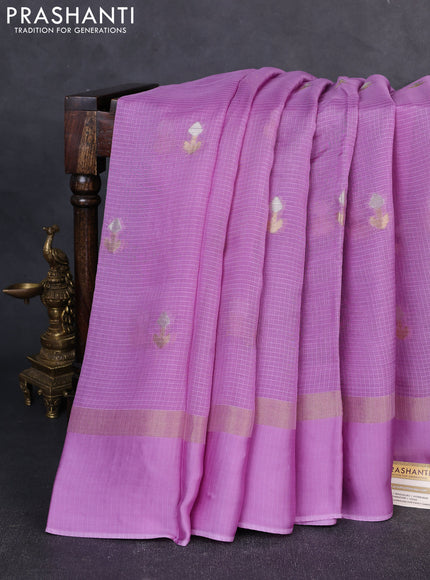Art kota silk saree lavender and violet with allover silver & zari woven buttas and zari woven simple border