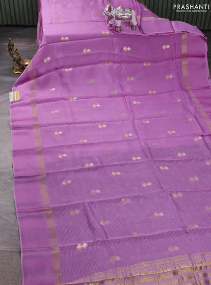Art kota silk saree lavender and violet with allover silver & zari woven buttas and zari woven simple border