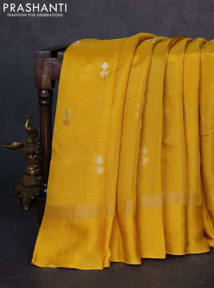 Art kota silk saree mustard yellow and green with allover silver & zari woven buttas and zari woven simple border