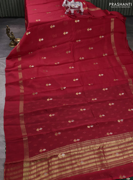 Art kota silk saree red and green with allover silver & zari woven buttas and zari woven simple border
