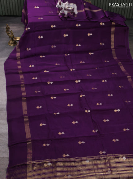 Art kota silk saree purple and pink shade with allover silver & zari woven buttas and zari woven simple border