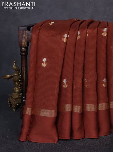 Art kota silk saree brown and green with allover silver & zari woven buttas and zari woven simple border