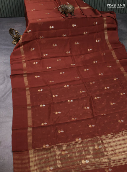 Art kota silk saree brown and green with allover silver & zari woven buttas and zari woven simple border