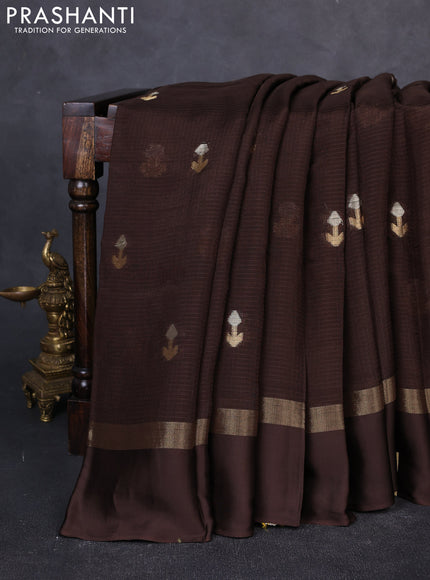 Art kota silk saree dark coffee brown and mustard yellow with allover silver & zari woven buttas and zari woven simple border