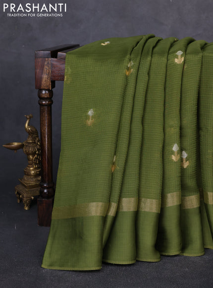 Art kota silk saree mehendi green and mustard yellow with allover silver & zari woven buttas and zari woven simple border