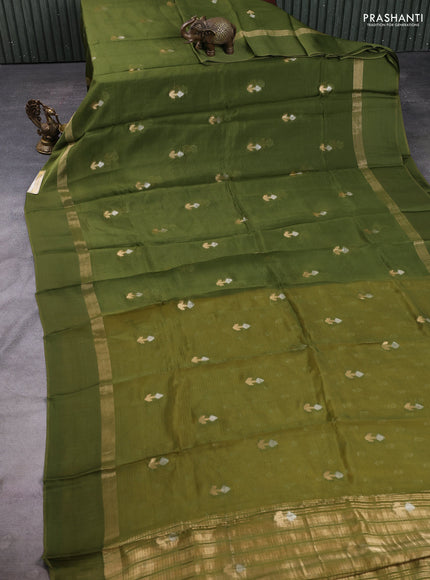 Art kota silk saree mehendi green and mustard yellow with allover silver & zari woven buttas and zari woven simple border