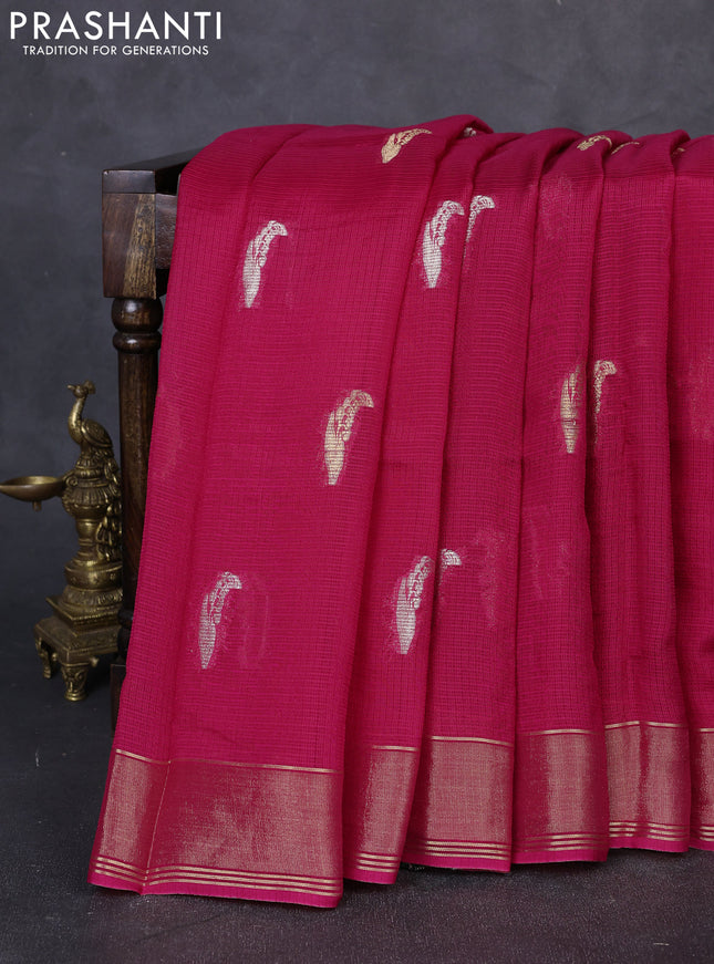 Art kota silk saree dark pink and green with allover silver & zari woven buttas and zari woven simple border