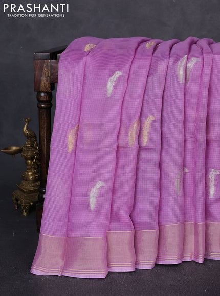 Art kota silk saree lavender and violet with allover silver & zari woven buttas and zari woven simple border