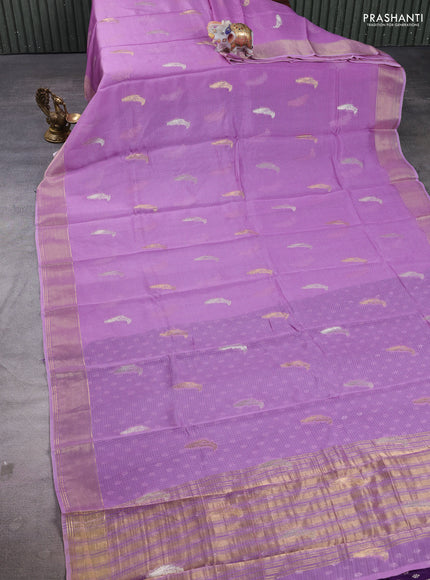 Art kota silk saree lavender and violet with allover silver & zari woven buttas and zari woven simple border