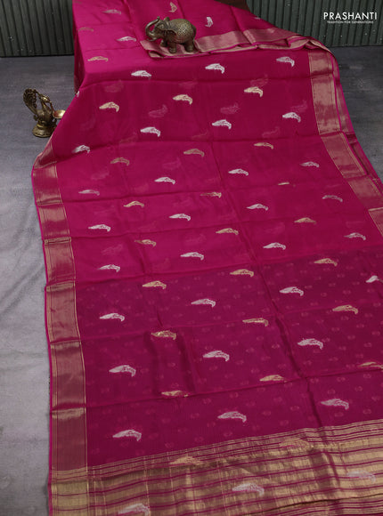 Art kota silk saree pink and green with allover silver & zari woven buttas and zari woven simple border