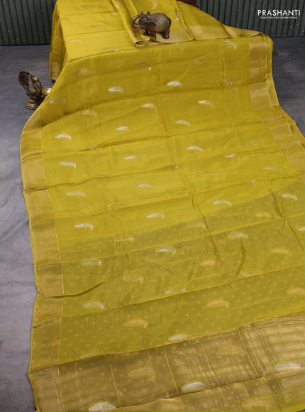 Art kota silk saree lime yellow and violet with allover silver & zari woven buttas and zari woven simple border