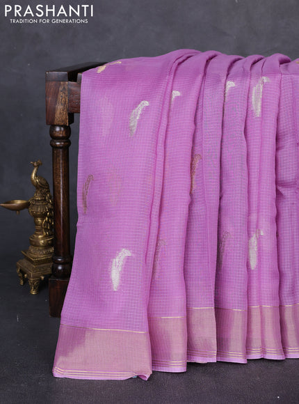 Art kota silk saree lavender and violet with allover silver & zari woven buttas and zari woven simple border