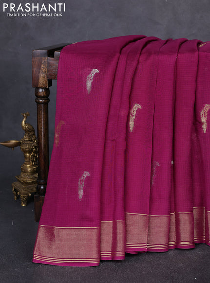 Art kota silk saree magenta pink and mustard yellow with allover silver & zari woven buttas and zari woven simple border
