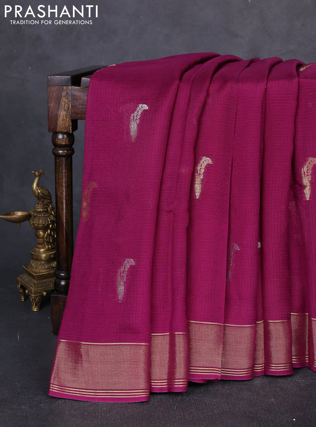 Art kota silk saree magenta pink and mustard yellow with allover silver & zari woven buttas and zari woven simple border