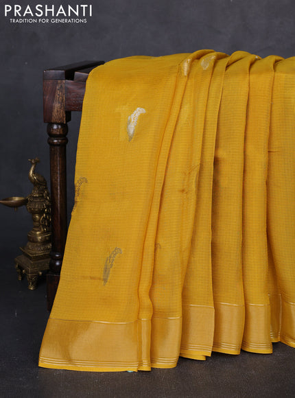 Art kota silk saree mustard green and green with allover silver & zari woven buttas and zari woven simple border