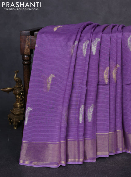 Art kota silk saree lavender and purple with allover silver & zari woven buttas and zari woven simple border