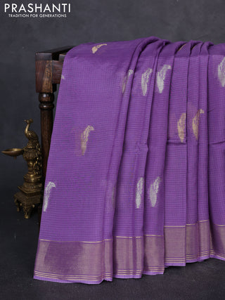 Art kota silk saree lavender and purple with allover silver & zari woven buttas and zari woven simple border