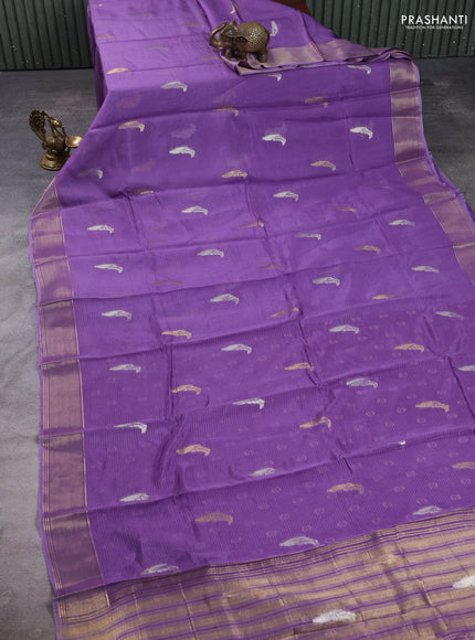 Art kota silk saree lavender and purple with allover silver & zari woven buttas and zari woven simple border