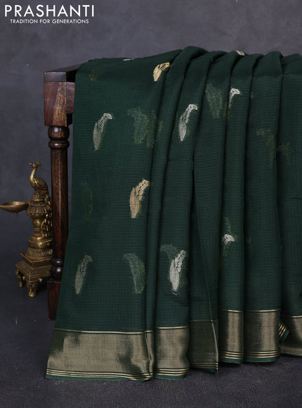 Art kota silk saree bottle green and mustard yellow with allover silver & zari woven buttas and zari woven simple border