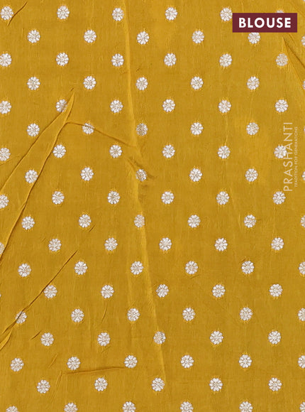 Art kota silk saree bottle green and mustard yellow with allover silver & zari woven buttas and zari woven simple border