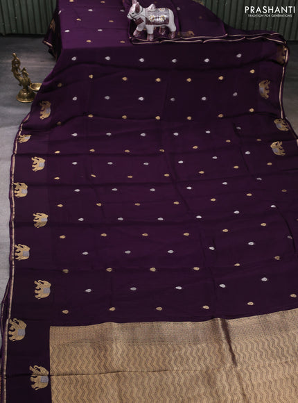Art kota silk saree deep purple with allover silver & zari woven buttas and elephant design zari woven border