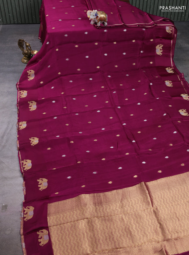 Art kota silk saree magenta pink with allover silver & zari woven buttas and elephant design zari woven border