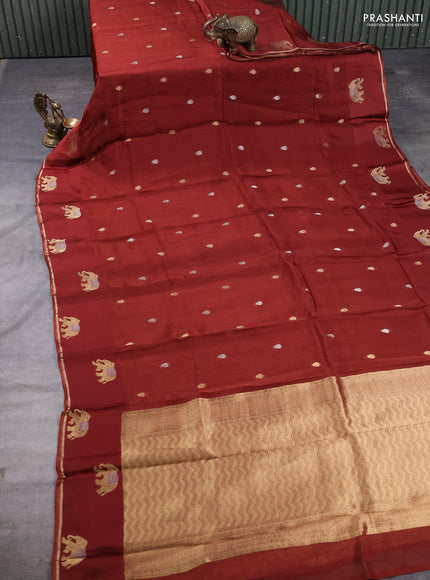Art kota silk saree rustic brown with allover silver & zari woven buttas and elephant design zari woven border