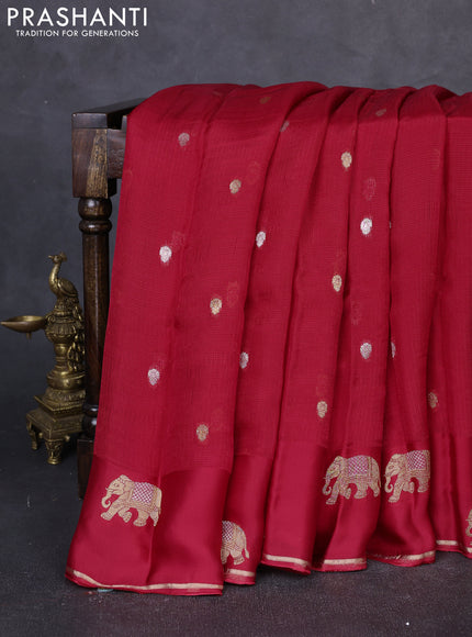 Art kota silk saree red with allover silver & zari woven buttas and elephant design zari woven border