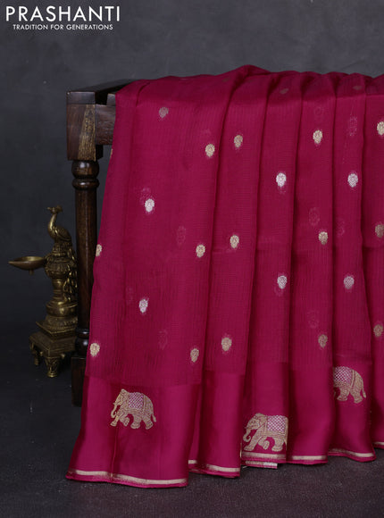 Art kota silk saree pink with allover silver & zari woven buttas and elephant design zari woven border
