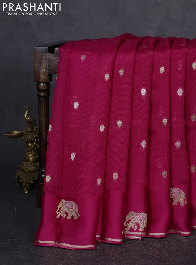 Art kota silk saree pink with allover silver & zari woven buttas and elephant design zari woven border