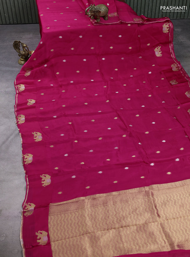 Art kota silk saree pink with allover silver & zari woven buttas and elephant design zari woven border