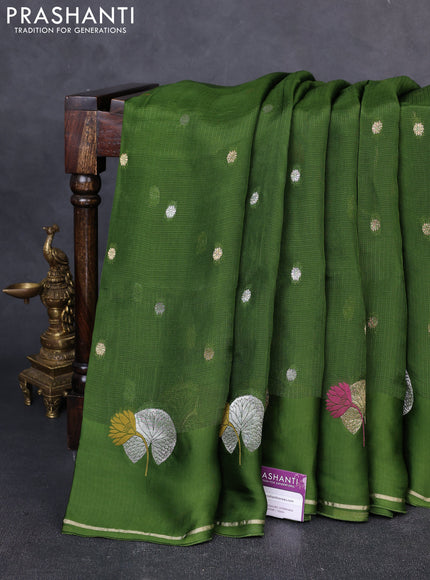 Art kota silk saree sap green with allover zari woven buttas and zari woven butta border