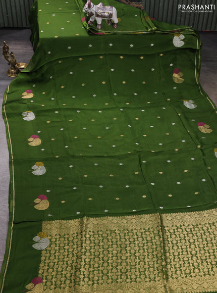 Art kota silk saree sap green with allover zari woven buttas and zari woven butta border