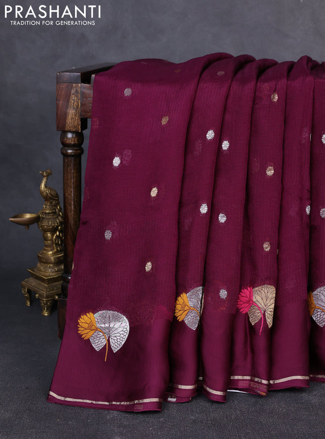 Art kota silk saree wine with allover zari woven buttas and zari woven butta border