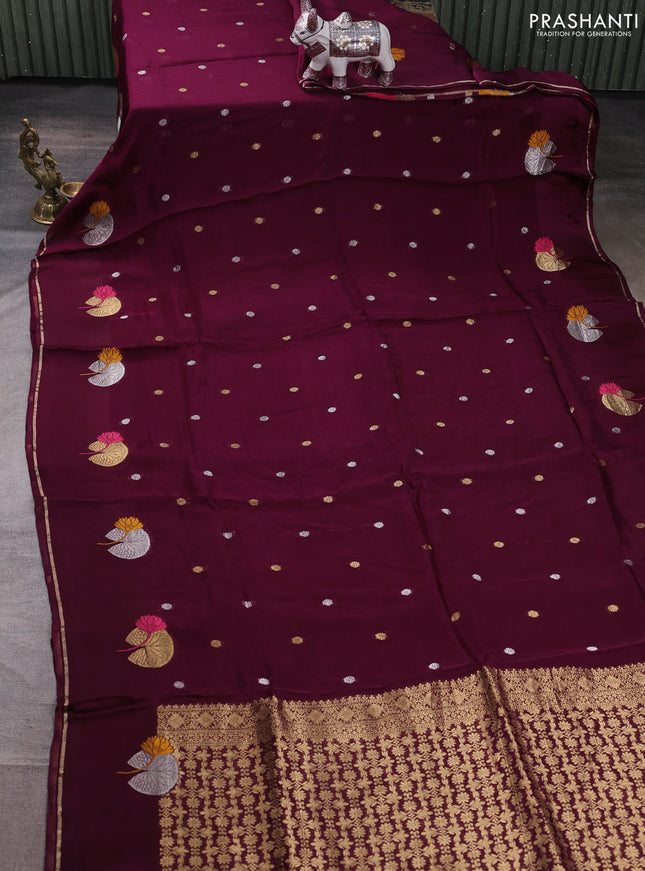 Art kota silk saree wine with allover zari woven buttas and zari woven butta border