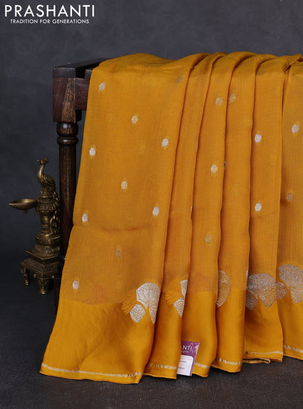 Art kota silk saree mustard yellow with allover zari woven buttas and zari woven butta border