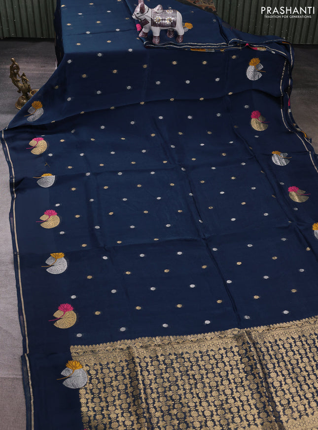 Art kota silk saree peacock blue with allover zari woven buttas and zari woven butta border