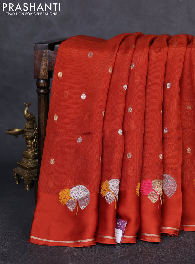 Art kota silk saree rustic orange with allover zari woven buttas and zari woven butta border