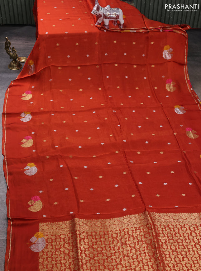 Art kota silk saree rustic orange with allover zari woven buttas and zari woven butta border
