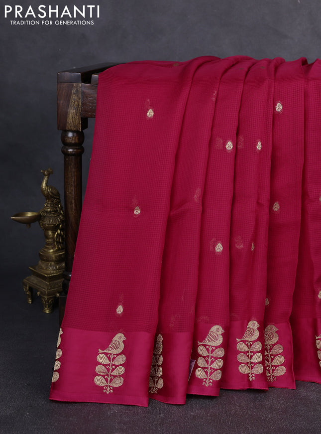 Art kota silk saree dark pink with allover zari woven buttas and zari woven butta border