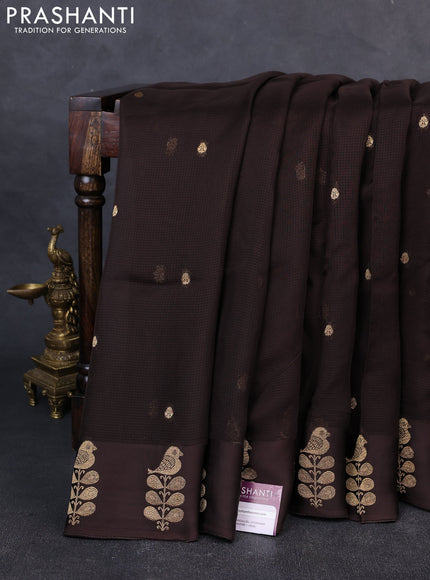 Art kota silk saree dark coffee brown with allover zari woven buttas and zari woven butta border