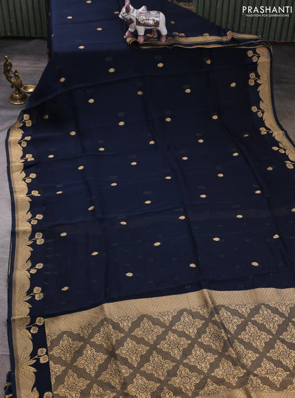 Art kota silk saree navy blue with allover zari woven buttas and floral zari woven butta border