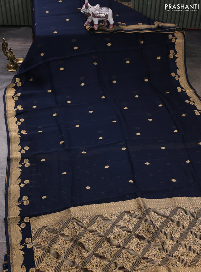 Art kota silk saree navy blue with allover zari woven buttas and floral zari woven butta border