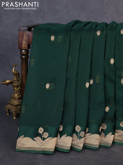 Art kota silk saree green with allover zari woven buttas and floral zari woven butta border