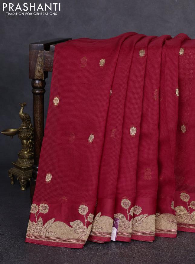 Art kota silk saree red with allover zari woven buttas and floral zari woven butta border